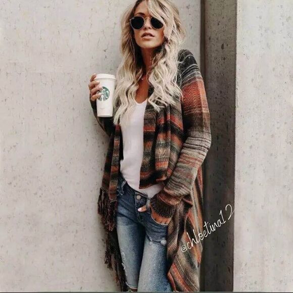 NEW Slash Neck Fringed Sweater Cardigan - Picture 4 of 8